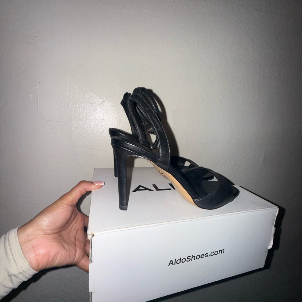 Aldo Black Strappy Ankle-Tie Heels